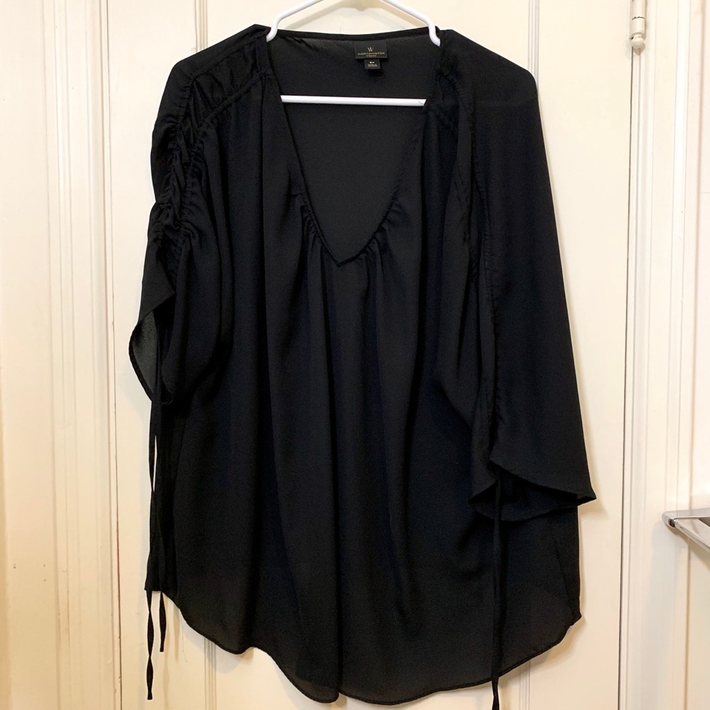 2X WORTHINGTON black Top ruched short sleeve
